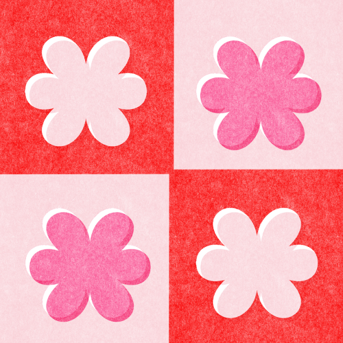 A square with four grids and flowers
