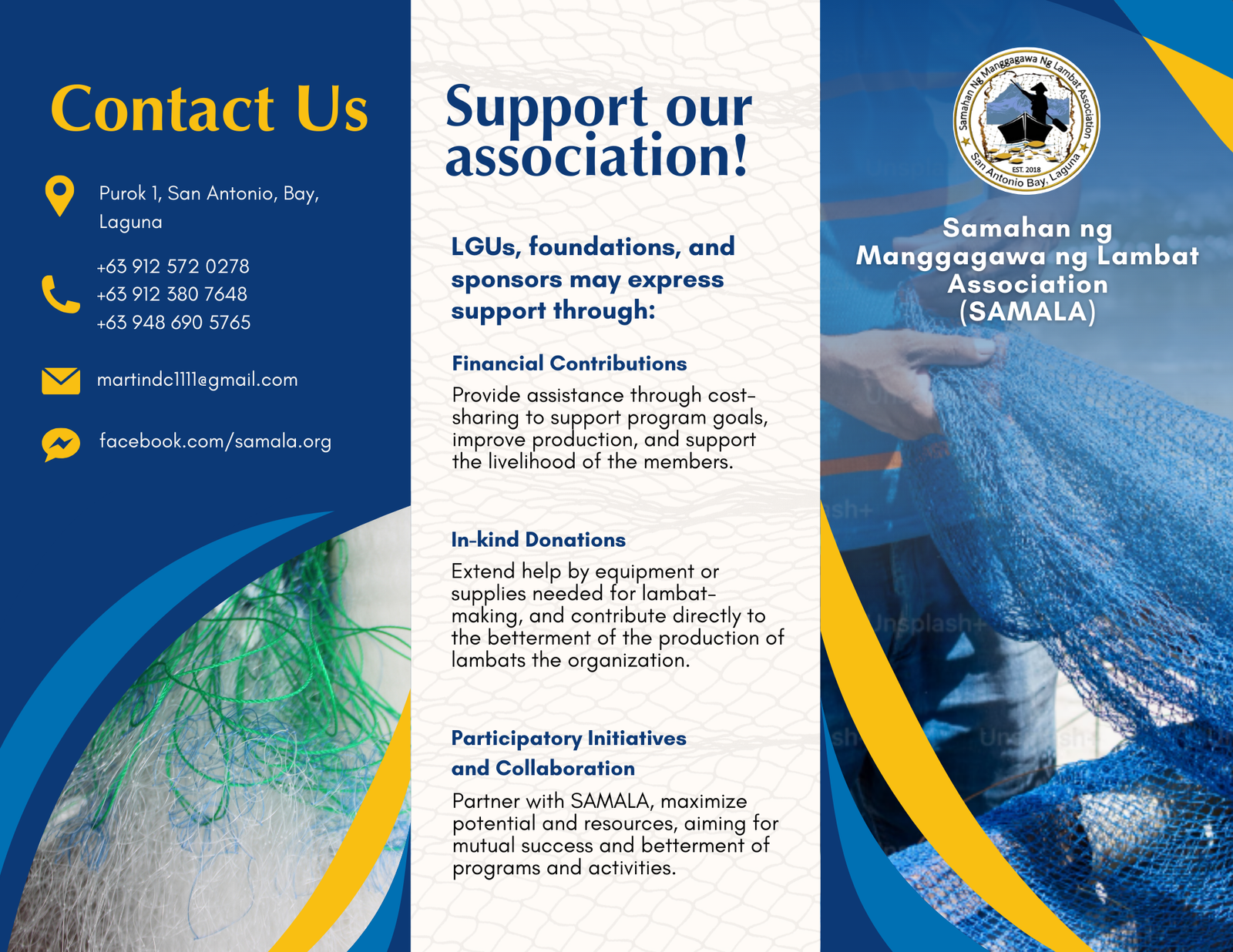 A pubmat about SAMALA, an organization in Bay, Laguna